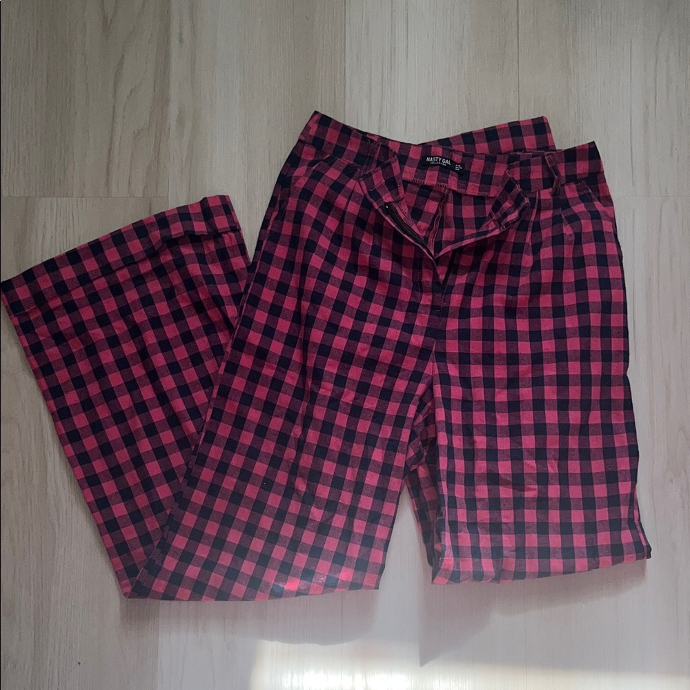5 for $25! Nasty Gal Pink and Navy Plaid Pants